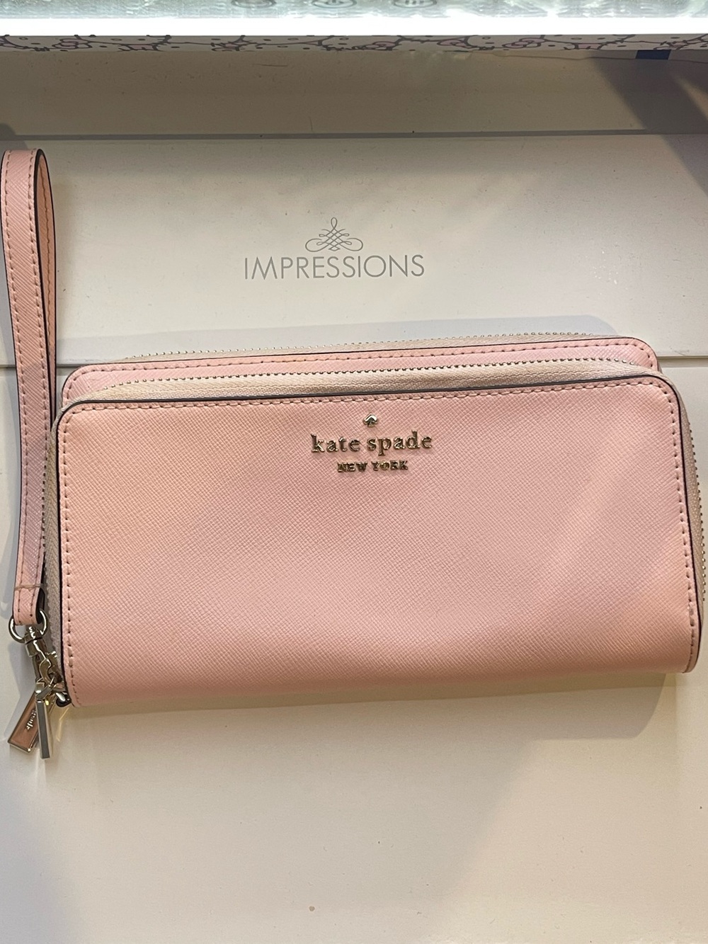kate spade Blush Pink Saffiano Wristlet Clutch with Gold Hardware